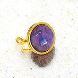 BAGUE REGLABLE ACIER DORÉ PIERRES NATURELLES 16 MM