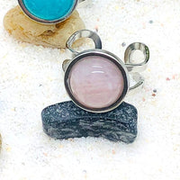 BAGUE REGLABLE ACIER  PIERRE NATURELLE 12 MM