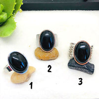 BAGUE REGLABLE OBSIDIENNE NOIRE ACIER INOX