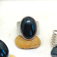 BAGUE REGLABLE OBSIDIENNE NOIRE ACIER INOX