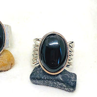 BAGUE REGLABLE OBSIDIENNE NOIRE ACIER INOX