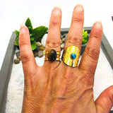 BAGUE REGLABLE OEIL DE TIGRE Acier chirurgical doré