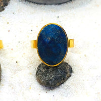 BAGUE REGLABLE PIERRE NATURELLE OVALE FACETTEE Acier doré
