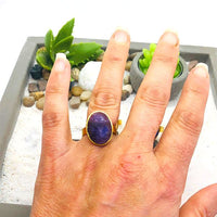 BAGUE REGLABLE PIERRE NATURELLE OVALE FACETTEE Acier doré