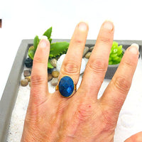 BAGUE REGLABLE PIERRE NATURELLE OVALE FACETTEE Acier doré