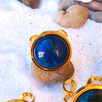 BAGUE REGLABLE ACIER DORÉ PIERRES NATURELLES 16 MM